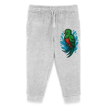 Oiseau Quetzal vert avec aquarelle bleue - Pantalon de jogging enfant bio Stanley/Stella - gris chiné - Devant