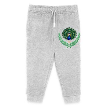 Peacock in Green Laurel Wreath - Kids Organic Sweatpants by Stanley/Stella - heather grey - Front