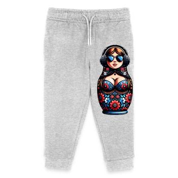  Russian Matroschka Musik Russland Russische - Kinder Organic Jogginghose Mini Mover von Stanley/Stella - Grau meliert - Vorne