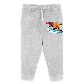 Superhero orange surfing on wave - Kids Organic Sweatpants by Stanley/Stella - heather grey - Front