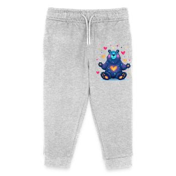 Kosmischer Herzbär Neonfarben - Kinder Organic Jogginghose Mini Mover von Stanley/Stella - Grau meliert - Vorne