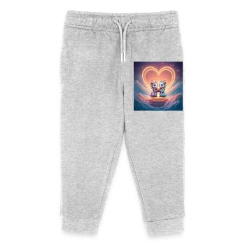 Neondrachen verliebt - Kinder Organic Jogginghose Mini Mover von Stanley/Stella - Grau meliert - Vorne