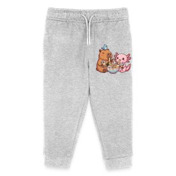 Kawaii Capybara Axolotl Ramen Bubble Tea - Kids Organic Sweatpants by Stanley/Stella - heather grey - Front