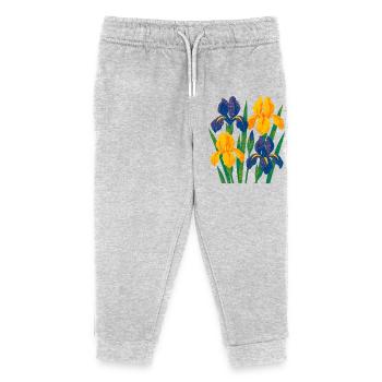 Iris Harmony: Golden and Indigo Blooms - Kids Organic Sweatpants by Stanley/Stella - heather grey - Front