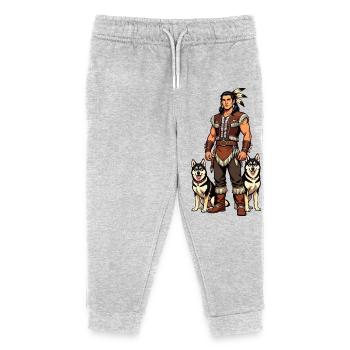 Indien avec des chiens husky - Pantalon de jogging enfant bio Stanley/Stella - gris chiné - Devant