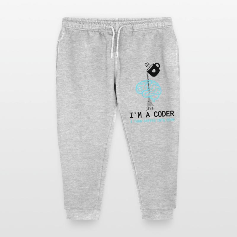 Coder T-Shirt: Coffee into Code – Nerdy Programmie Kinder Organic Jogginghose Mini Mover von Stanley/Stella