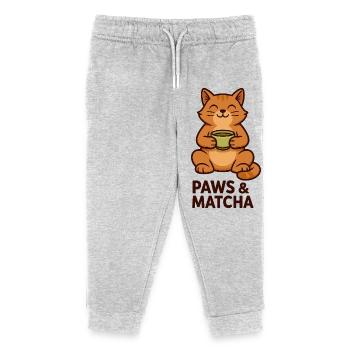 Pfoten & Matcha Katze - Kinder Organic Jogginghose Mini Mover von Stanley/Stella - Grau meliert - Vorne