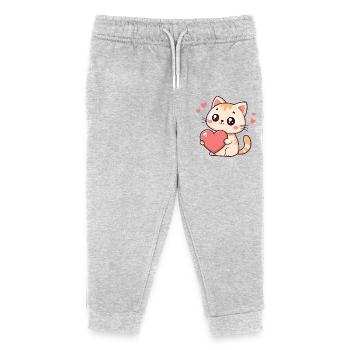 Cat Cuddle Heart Plush - Kids Organic Sweatpants by Stanley/Stella - heather grey - Front