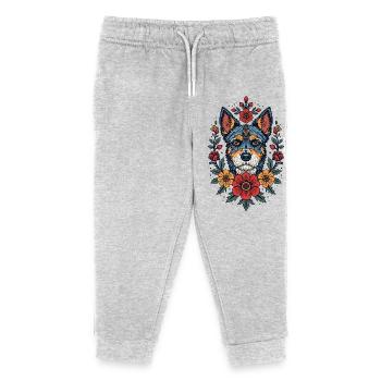 Flowers Dog Terrier Portrait - Kids Organic Sweatpants by Stanley/Stella - heather grey - Front