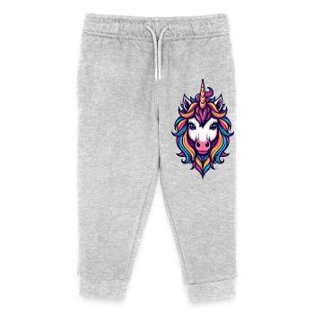 Rainbow Unicorn Head - Kids Organic Sweatpants by Stanley/Stella - heather grey - Front