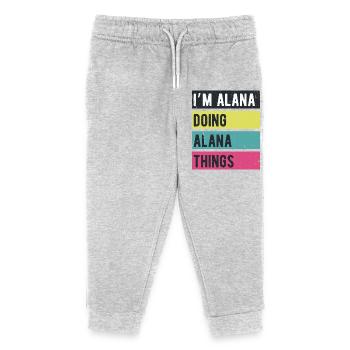 Je suis Alana qui fait des couleurs rétro d’Alana Things - Pantalon de jogging enfant bio Stanley/Stella - gris chiné - Devant