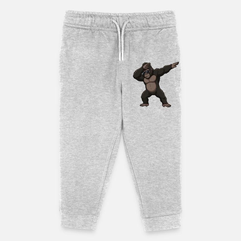Dabbing Gorilla – Motif de dessin animé drôle d’animal - Pantalon de jogging enfant bio Stanley/Stella - gris chiné