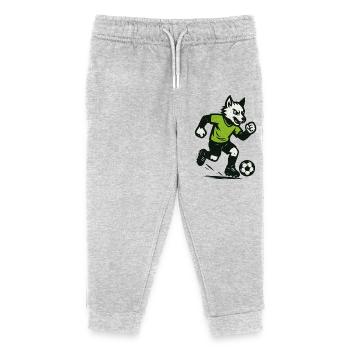 Green Wolf Football Dribble - Kids Organic Sweatpants by Stanley/Stella - heather grey - Front