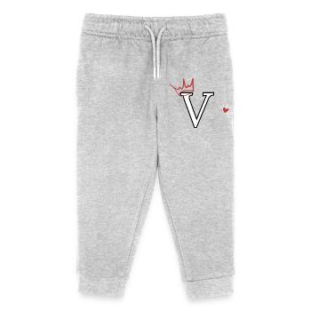 Lettre v couronne cœur - Pantalon de jogging enfant bio Stanley/Stella - gris chiné - Devant