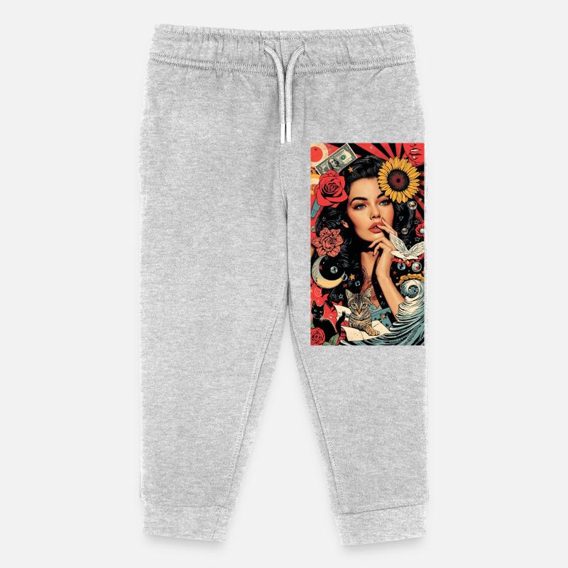 Buntes Pop-Art-Blumenmuster - Kinder Organic Jogginghose Mini Mover von Stanley/Stella - Grau meliert