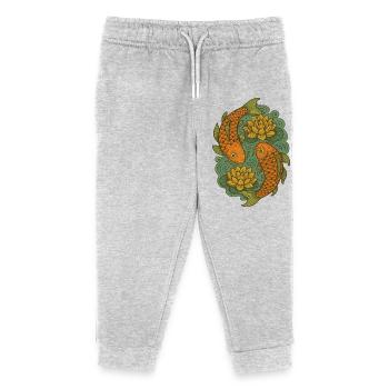 Koi and Lotus Circle Art - Kids Organic Sweatpants by Stanley/Stella - heather grey - Front