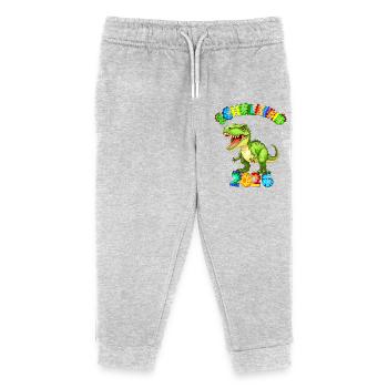 T-Rex - Schulkind 2026 - bunte Dinoschrift - Kinder Organic Jogginghose Mini Mover von Stanley/Stella - Grau meliert - Vorne