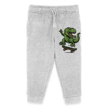 Green dino on skateboard - Kids Organic Sweatpants by Stanley/Stella - heather grey - Front