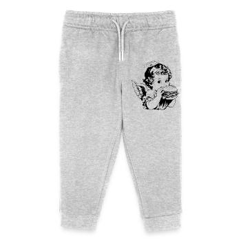 Burger Engel – Cherub isst Hamburger Vintage - Kinder Organic Jogginghose Mini Mover von Stanley/Stella - Grau meliert - Vorne