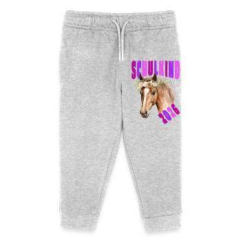 Pferd - Schulkind 2026 - Einschulung - Blumen pink - Kinder Organic Jogginghose Mini Mover von Stanley/Stella - Grau meliert - Vorne