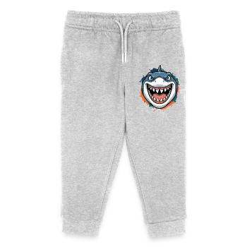 Grinsender Hai Cartoon - Kinder Organic Jogginghose Mini Mover von Stanley/Stella - Grau meliert - Vorne