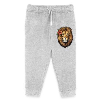Lion head with hibiscus flower - Kids Organic Sweatpants by Stanley/Stella - heather grey - Front