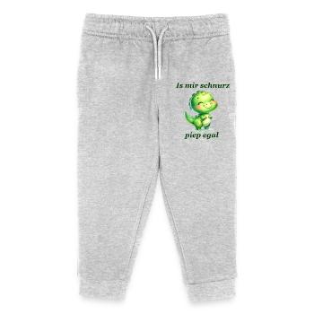 Schnurz piep egal Lustiger Spruch süßer Dino - Kinder Organic Jogginghose Mini Mover von Stanley/Stella - Grau meliert - Vorne