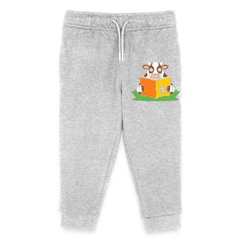Lese-Kuh im Farbband - Kinder Organic Jogginghose Mini Mover von Stanley/Stella - Grau meliert - Vorne