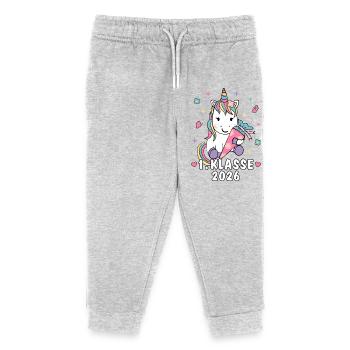 1. Klasse 2026 Einhorn mit Schultüte Mädchen  - Kinder Organic Jogginghose Mini Mover von Stanley/Stella - Grau meliert - Vorne