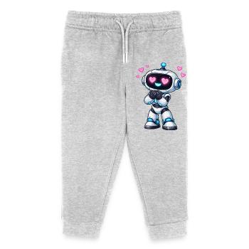 Kawaii Heart Robot Loveblick - Kids Organic Sweatpants by Stanley/Stella - heather grey - Front