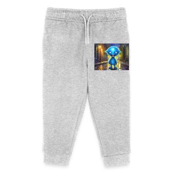 Monstre bleu drôle et rieur - Pantalon de jogging enfant bio Stanley/Stella - gris chiné - Devant