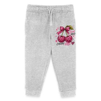 Sweet Cherry Vibes Leopard Cherries - Kids Organic Sweatpants by Stanley/Stella - heather grey - Front