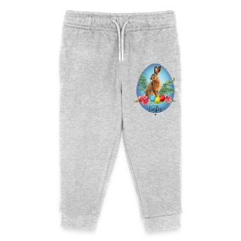 Illustration de lapins, œufs de Pâques et fleurs de cerisier - Pantalon de jogging enfant bio Stanley/Stella - gris chiné - Devant