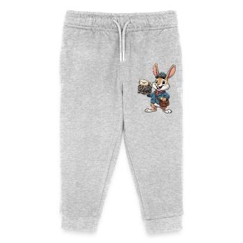 Rabbit en facteur avec une pile de lettres - Pantalon de jogging enfant bio Stanley/Stella - gris chiné - Devant