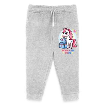Pony mit Schulranzen Schulkind 2026 Rosa Blau - Kinder Organic Jogginghose Mini Mover von Stanley/Stella - Grau meliert - Vorne