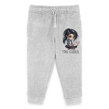 Coder on the laptop – pixel look - Kids Organic Sweatpants by Stanley/Stella - heather grey - Front