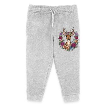 Hirsch Blumen Volksfest Trachten Ersatz Geschenk - Kinder Organic Jogginghose Mini Mover von Stanley/Stella - Grau meliert - Vorne