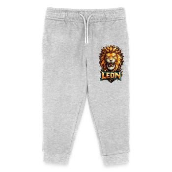 Leon Löwe Vorname Name Geschenk - Kinder Organic Jogginghose Mini Mover von Stanley/Stella - Grau meliert - Vorne