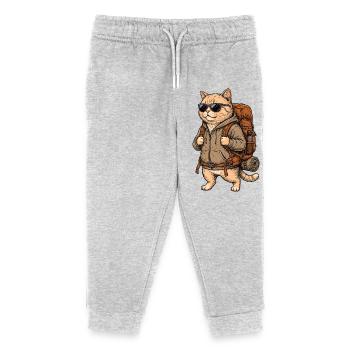 Wanderkatze – Outdoor-Abenteuer - Kinder Organic Jogginghose Mini Mover von Stanley/Stella - Grau meliert - Vorne