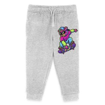 Teddybär auf einem Skateboard-Neon - Kinder Organic Jogginghose Mini Mover von Stanley/Stella - Grau meliert - Vorne