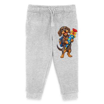 Dachshund Back to School – School Enrollment with School Cone - Kids Organic Sweatpants by Stanley/Stella - heather grey - Front
