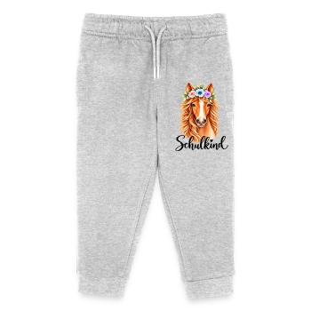 Schulkind T-Shirt zur EInschulung mit Pferd - Kinder Organic Jogginghose Mini Mover von Stanley/Stella - Grau meliert - Vorne