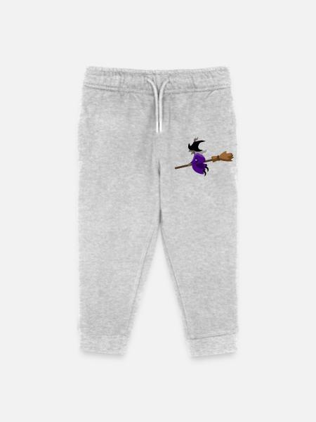 Witch flies on the broom - Kids Organic Sweatpants by Stanley/Stella - heather grey