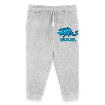 Blauer Leguan Cartoon mit IGUANA Text - Kinder Organic Jogginghose Mini Mover von Stanley/Stella - Grau meliert - Vorne