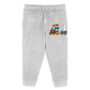 Ich bin 3 | Lokomotive | dritter Geburtstag - Kinder Organic Jogginghose Mini Mover von Stanley/Stella - Grau meliert - Vorne