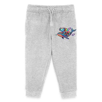 Galactic Gecko Rainbow Chameleon Space Travel - Kids Organic Sweatpants by Stanley/Stella - heather grey - Front