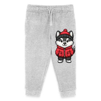 Husky Dog Cartoon - Kids Organic Sweatpants by Stanley/Stella - heather grey - Front