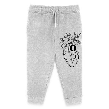 Lettre o cœur anatomie floral noir - Pantalon de jogging enfant bio Stanley/Stella - gris chiné - Devant