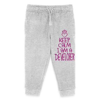 Keep Calm Software Developer Cool Gift - Kids Organic Sweatpants by Stanley/Stella - heather grey - Front