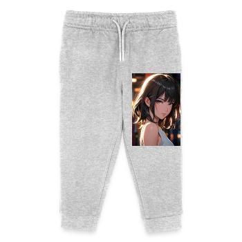 Wunderschöne Anime-Kunst – Porträt eines Mädchen - Kinder Organic Jogginghose Mini Mover von Stanley/Stella - Grau meliert - Vorne